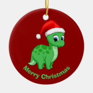 Cute Green Baby Brontosaurus Dinosaur Keramik Ornament