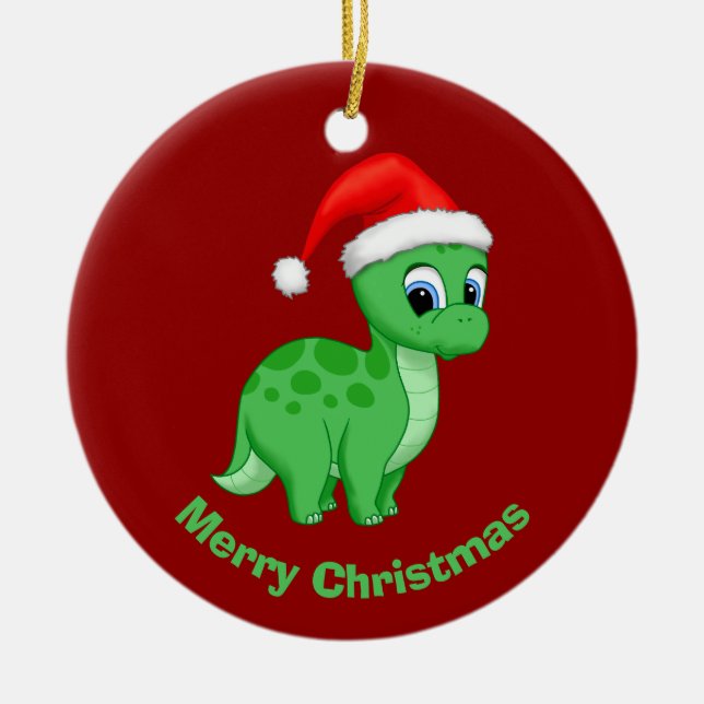 Cute Green Baby Brontosaurus Dinosaur Keramik Ornament (Vorne)