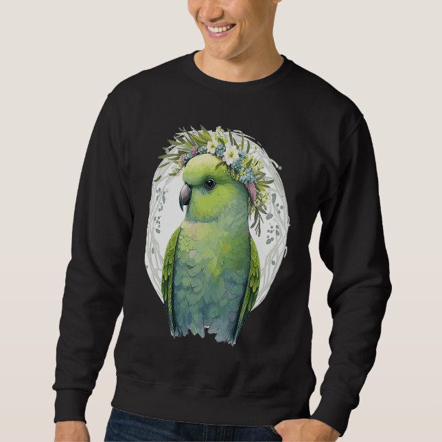 Cute Green Budgie Parakeet Bird Flower Crown Pet B Sweatshirt (Vorderseite)