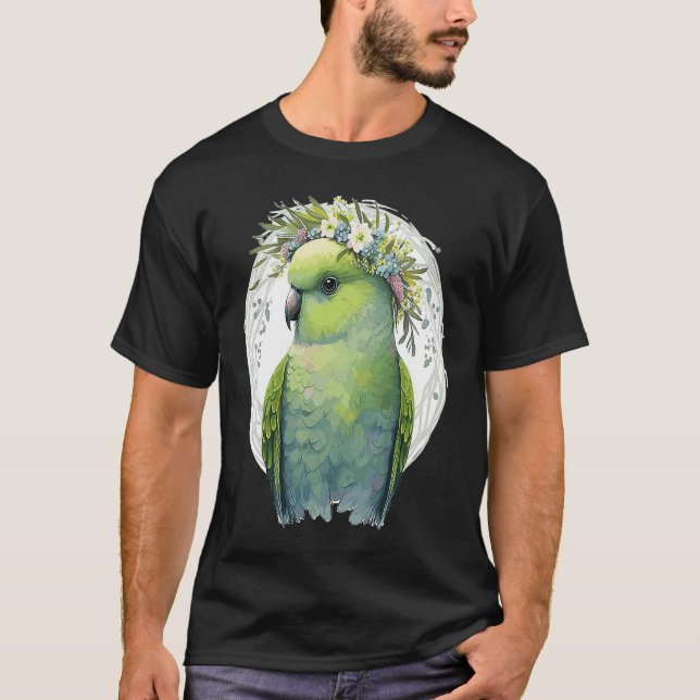 Cute Green Budgie Parakeet Bird Flower Crown Pet B T-Shirt (Vorderseite)