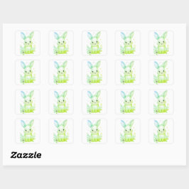 Cute Green Bunny Party Theme Pastel Floral Quadratischer Aufkleber