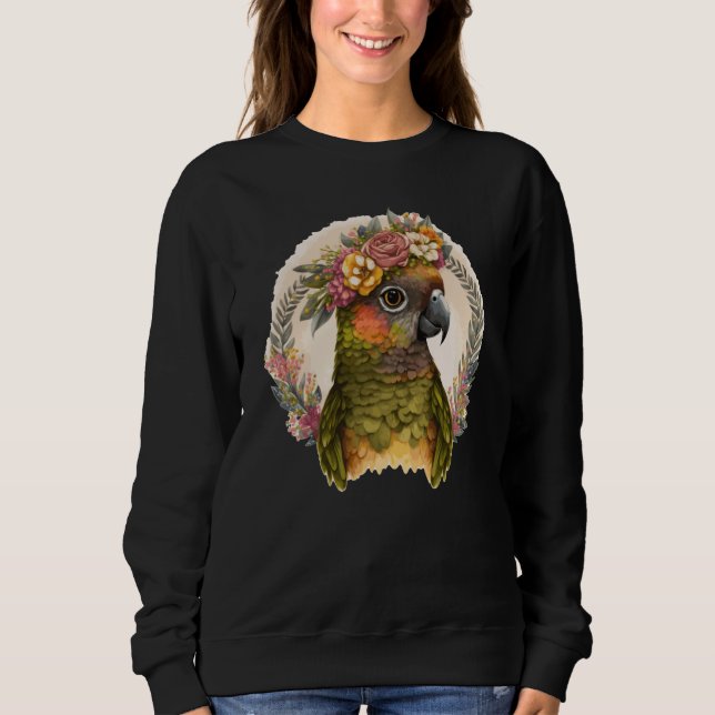 Cute Green Cheek Conure Parrot Bird Flower Crown P Sweatshirt (Vorderseite)