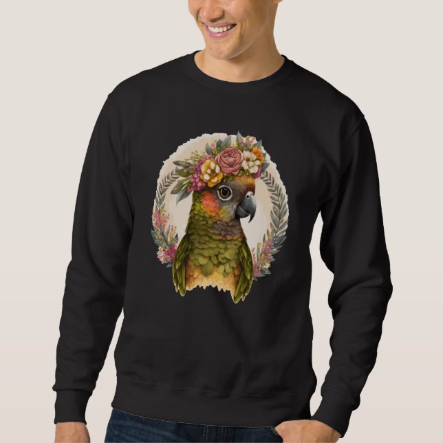 Cute Green Cheek Conure Parrot Bird Flower Crown P Sweatshirt (Vorderseite)