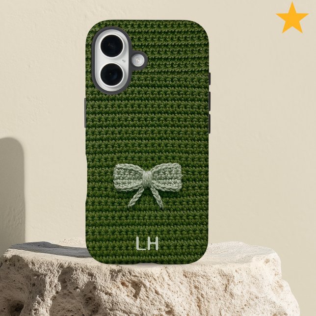 Cute Green Crochet Bow Yarn Custom Name Case-Mate iPhone Hülle (Von Creator hochgeladen)