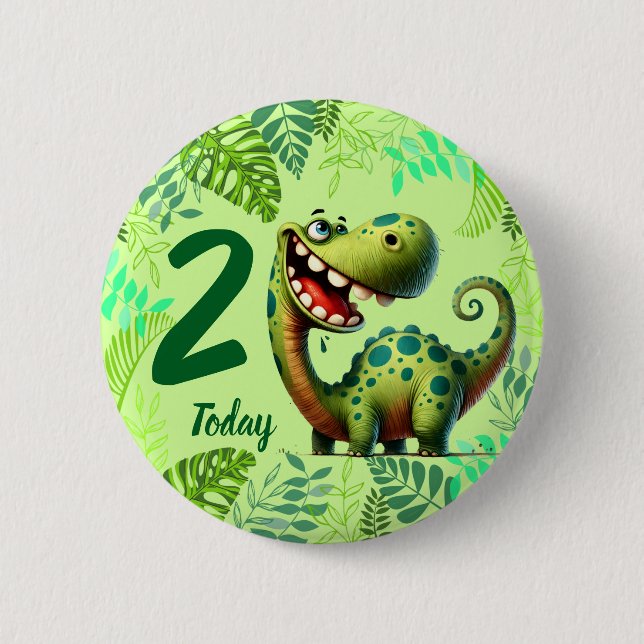 Cute Green Dinosaur 2nd Birthday Button (Vorderseite)