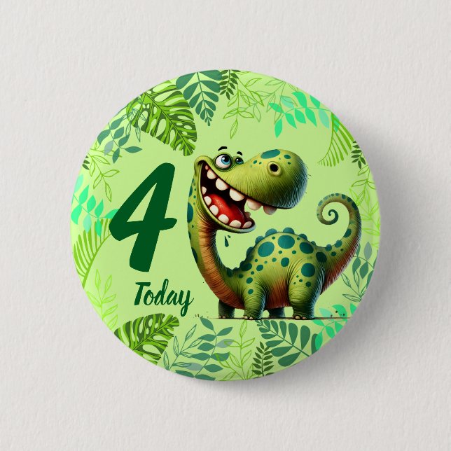 Cute Green Dinosaur 4th Birthday Button (Vorderseite)