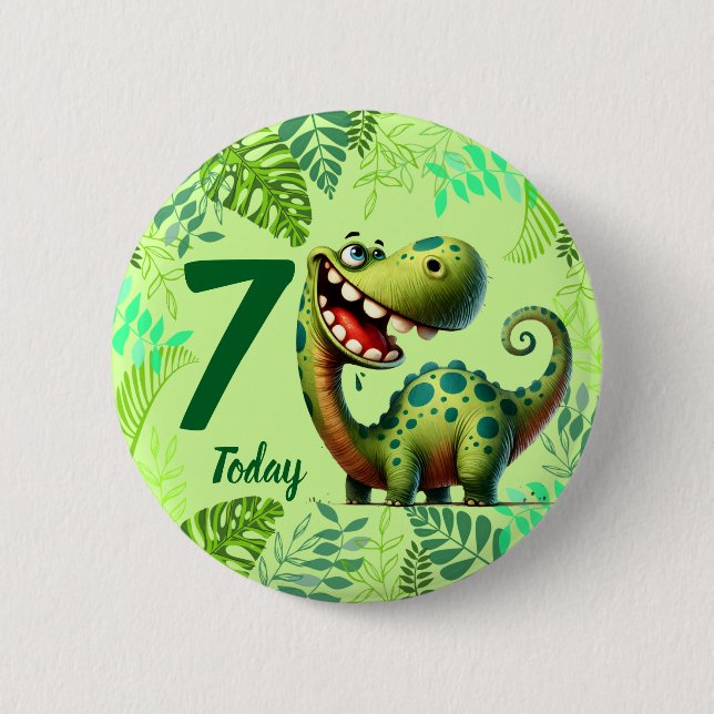Cute Green Dinosaur 7th Birthday Button (Vorderseite)