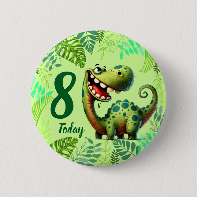 Cute Green Dinosaur 8th Birthday Button (Vorderseite)