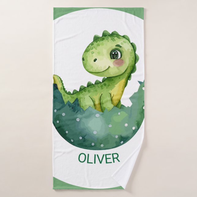 Cute Green Dinosaur Custom Watercolor Pastel Badehandtuch (Badehandtuch)