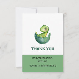 Cute Green Dinosaur Watercolor Kid Birthday Party  Dankeskarte