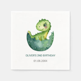 Cute Green Dinosaur Watercolor Kids Birthday Party Serviette
