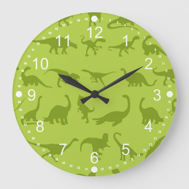Cute Green Dinosaurs Patterns for Boys Große Wanduhr (Vorderseite)