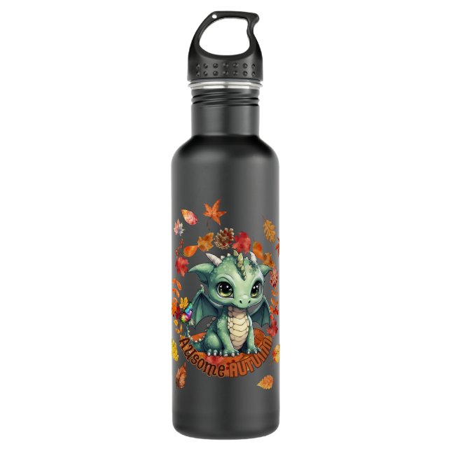 Cute Green Dragon “Autism Awesome Autumn” Design  Edelstahlflasche (Vorderseite)