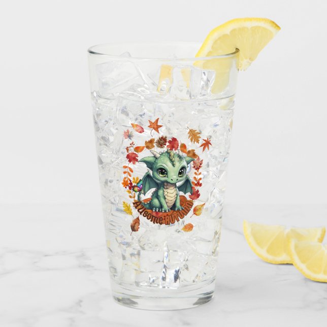 Cute Green Dragon “Autism Awesome Autumn” Design  Glas (Rückseite Ice)