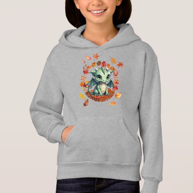 Cute Green Dragon “Autism Awesome Autumn” Design  Hoodie (Vorderseite)