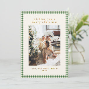Cute Green Gingham Plaid Portrait Photo Christmas Feiertagskarte