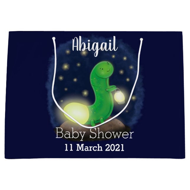 Cute green glow worm cartoon illustration große geschenktüte (Vorderseite)