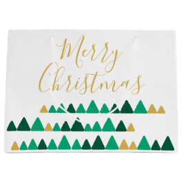 Cute Green & Golden Woods Christmas Trees Große Geschenktüte