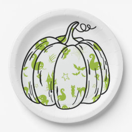 Cute Green Halloween Icons in Pumpkin Pappteller