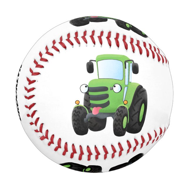 Cute green happy farm tractor cartoon illustration baseball (Vorderseite Links)