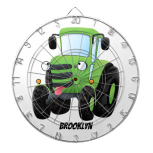 Cute green happy farm tractor cartoon illustration dartscheibe