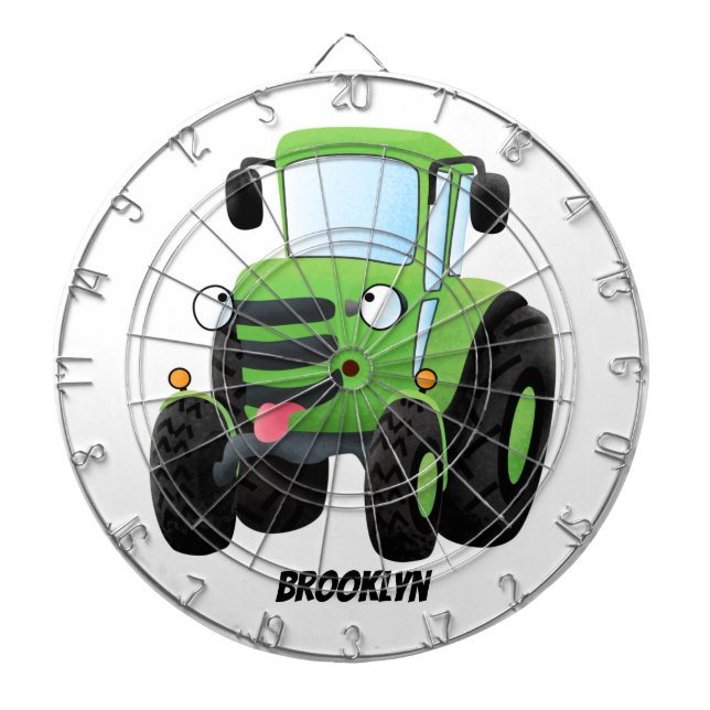 Cute green happy farm tractor cartoon illustration dartscheibe (vorne)
