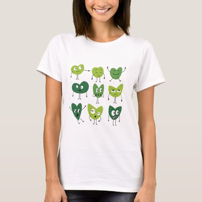 Cute Green Heart Faces  valentine day minimalist T-Shirt (Vorderseite)