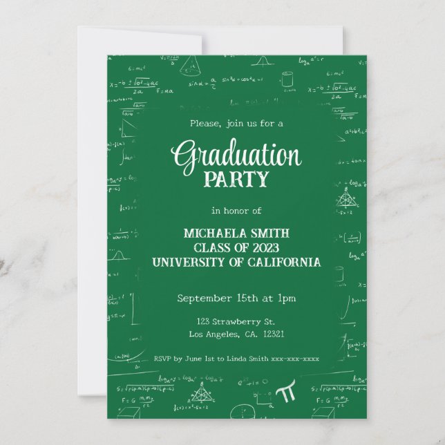 Cute Green Math Hand-Lettering Photo Graduation Einladung (Vorderseite)