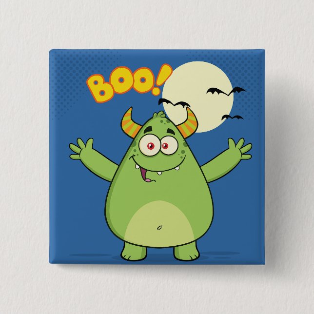 Cute Green Monster Halloween Boo Button (Vorderseite)