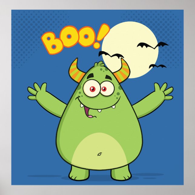 Cute Green Monster Halloween Boo Poster (Vorne)
