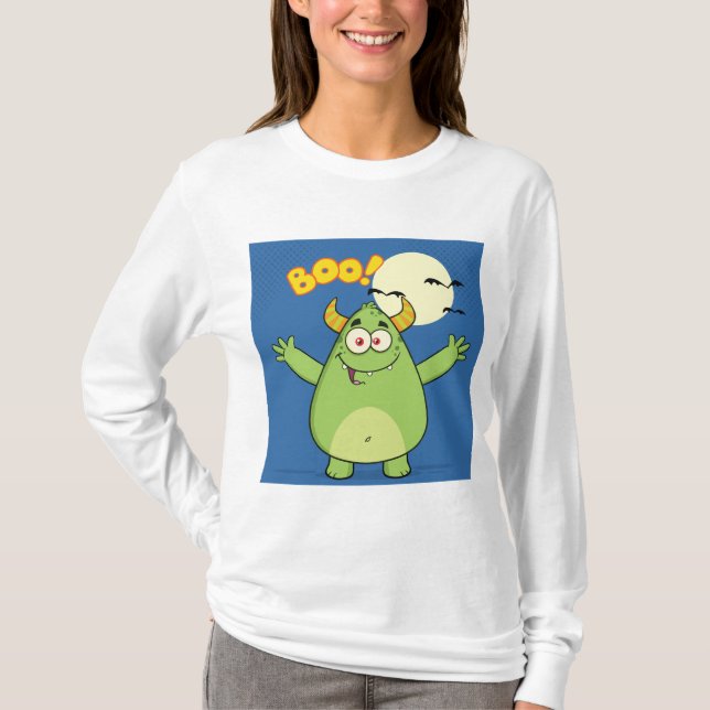 Cute Green Monster Halloween Boo T-Shirt (Vorderseite)
