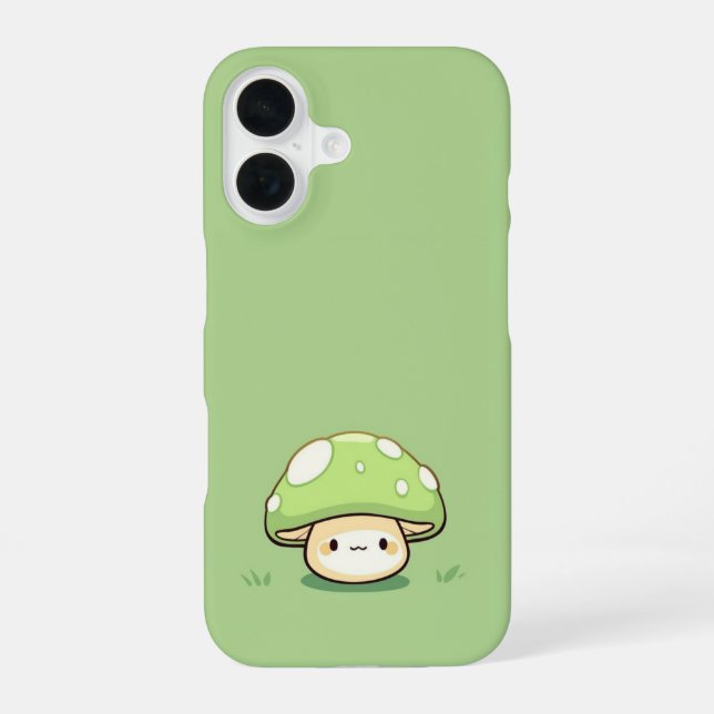 Cute Green Mushroom – Whimsical Nature iPhone Case 16 Hülle (Rückseite)