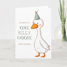 Cute Green One Silly Goose First Birthday