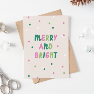Cute Green Pink Merry & Bright Confetti Christmas Feiertagskarte