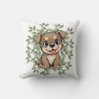 Cute Green Puppy Pillow – Minimal Nature Dog Decor Kissen