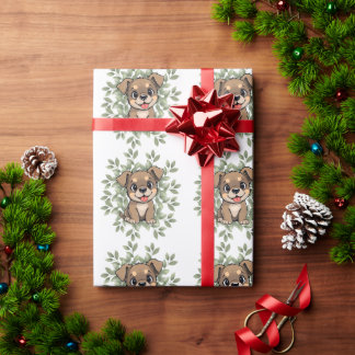 Cute Green Puppy Wrapping Paper – Minimal Nature Geschenkpapier