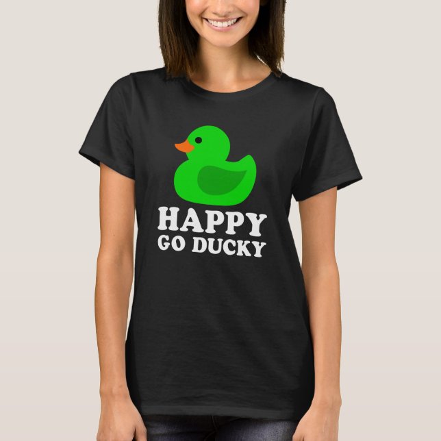 Cute Green Rubber Duck Lucky Go Ducky Pun  1 T-Shirt (Vorderseite)
