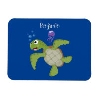 Cute green sea turtle happy cartoon illustration