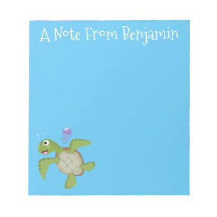 Cute green sea turtle happy cartoon illustration notizblock