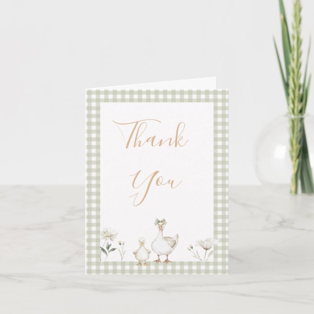 Cute Green Silly Goose Baby Shower Thank You Card Dankeskarte (Vorderseite)