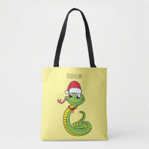 Cute green snake with santa hat cartoon
