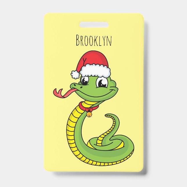 Cute green snake with santa hat cartoon ausweis (Vorderseite)
