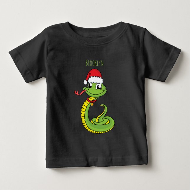 Cute green snake with santa hat cartoon baby t-shirt (Vorderseite)
