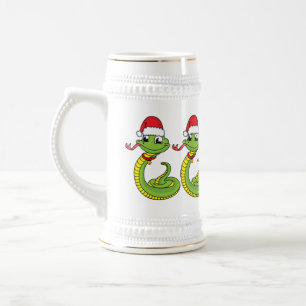 Cute green snake with santa hat cartoon bierglas