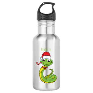 Cute green snake with santa hat cartoon edelstahlflasche