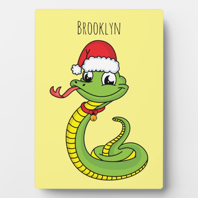 Cute green snake with santa hat cartoon fotoplatte (Vorderseite)