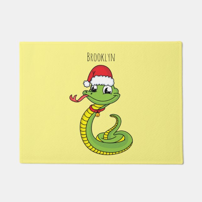 Cute green snake with santa hat cartoon fußmatte (Vorderseite)