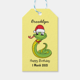 Cute green snake with santa hat cartoon geschenkanhänger