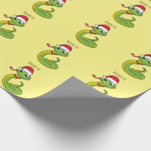 Cute green snake with santa hat cartoon geschenkpapier