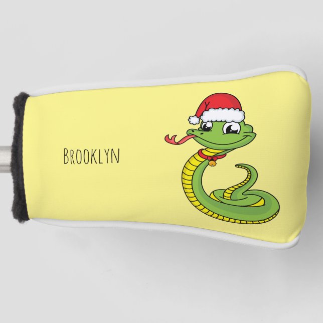 Cute green snake with santa hat cartoon golf headcover (Vorderseite)